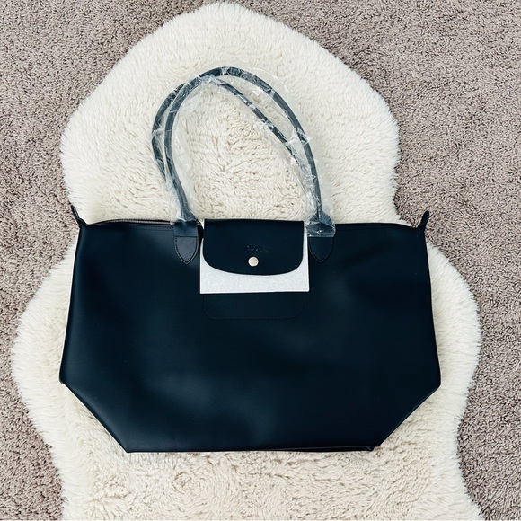 NWT Longchamp Le Pliage City Large Coated Canvas Shopping Bag in Navy - Picture 5 of 11